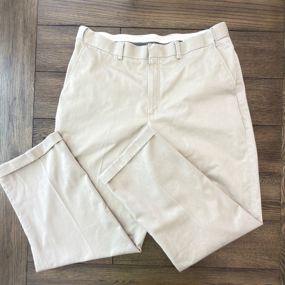 LL Bean Mens Comfort Waist Chino Pants Khaki Cotton Cuffed Trousers 36x30